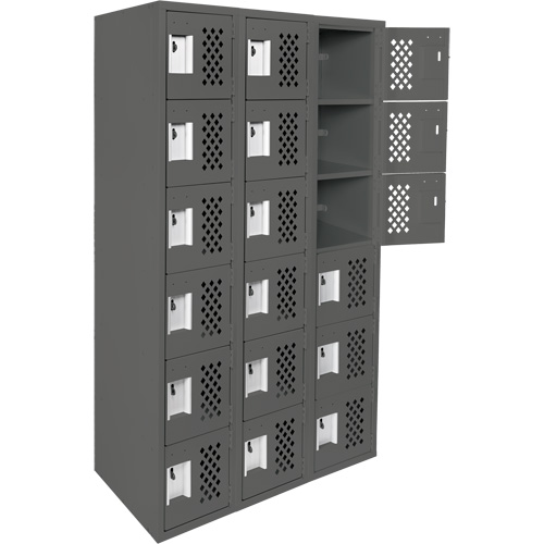 Assembled Lockerettes Clean Line Perforated Economy Lockers, 6 -tier, Bank of 3, 18" x 72" x 12", Steel Sidevic Inc.
