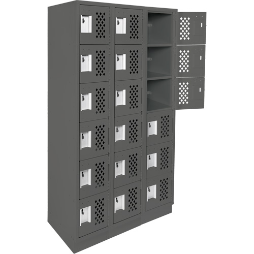 Clean-Line Perforated Lockerette, 6 -tier, Bank of 3, 12" x 72" x 12", Steel Sidevic Inc.
