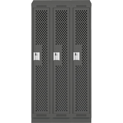 Clean Line Lockers, Bank of 3, 36" x 18" x 82", Steel, Charcoal, Rivet (Assembled), Perforated Sidevic Inc.