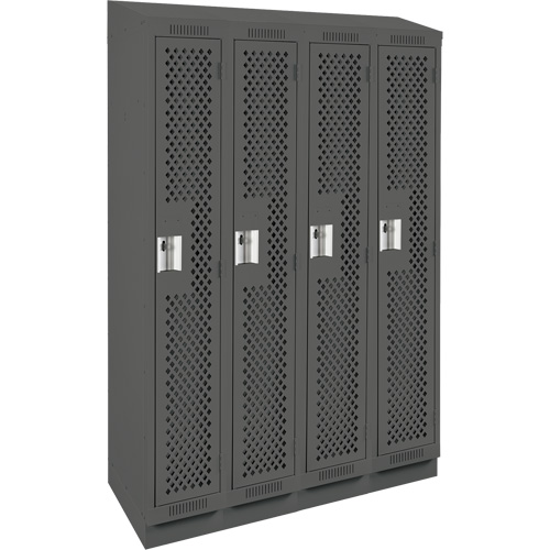 Clean Line Lockers, Bank of 4, 48" x 18" x 82", Steel, Charcoal, Rivet (Assembled), Perforated Sidevic Inc.