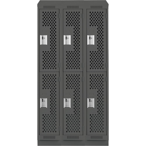 Clean Line Lockers, 2 -tier, Bank of 3, 36" x 15" x 82", Steel, Charcoal, Rivet (Assembled), Perforated Sidevic Inc.