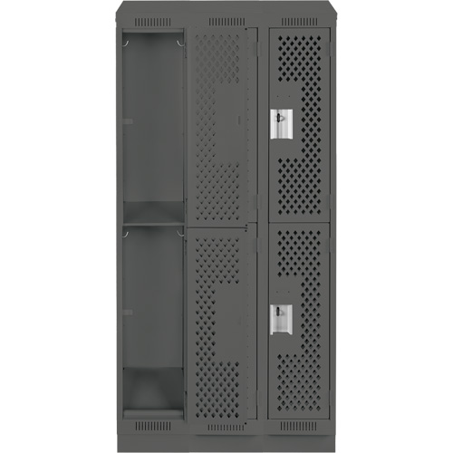 Clean Line Lockers, 2 -tier, Bank of 3, 36" x 15" x 82", Steel, Charcoal, Rivet (Assembled), Perforated Sidevic Inc.