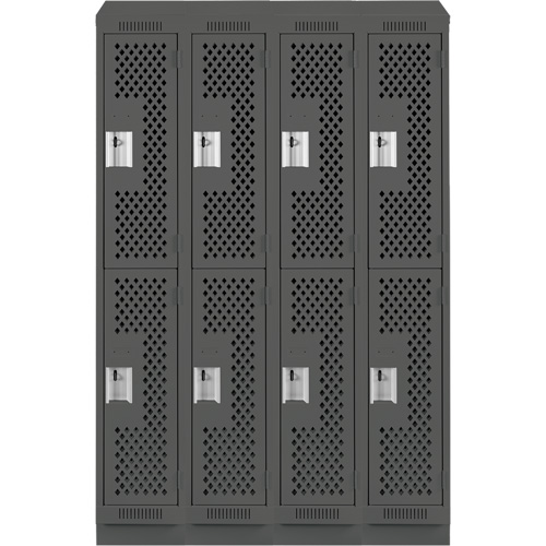 Clean Line Lockers, 2 -tier, Bank of 4, 48" x 12" x 82", Steel, Charcoal, Rivet (Assembled), Perforated Sidevic Inc.