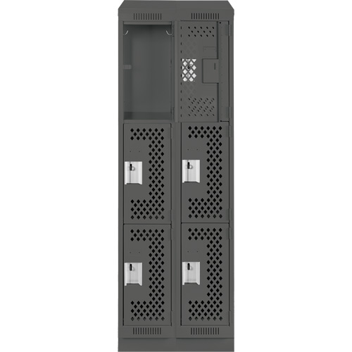Clean Line Lockers, 3 -tier, Bank of 2, 24" x 15" x 82", Steel, Charcoal, Rivet (Assembled), Perforated Sidevic Inc.
