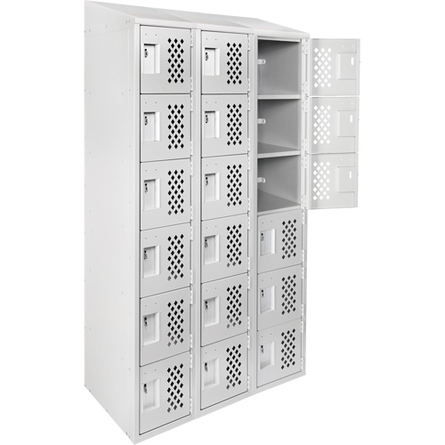 Clean-Line Perforated Lockerette, 6 -tier, Bank of 3, 15" x 72" x 12", Steel Sidevic Inc.