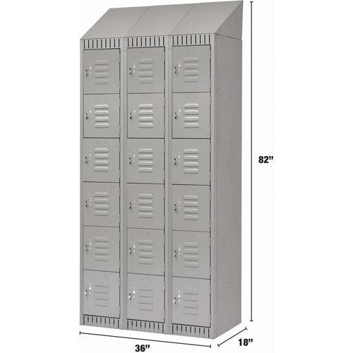 Lockers, 6 -tier, Bank of 3, 36" x 18" x 82", Steel, Grey, Knocked Down Sidevic Inc.