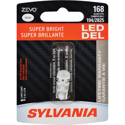 168 Mini-ampoule automobile Zevo, DEL, 0,7 W, Blanc Sidevic Inc.