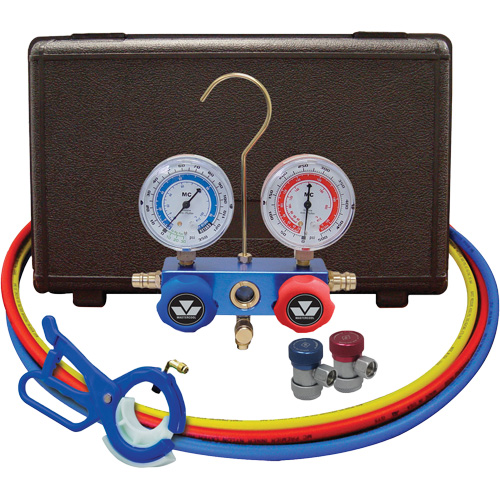 Jeu de manom&egrave;tres collecteurs pour automobile avec coupleurs manuels et robinet perce-canette lat&eacute;rale 3-in-1 Sidevic Inc.