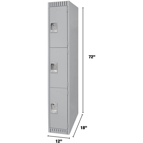 Lockers, 3 -tier, 12" x 18" x 72", Steel, Grey, Knocked Down Sidevic Inc.