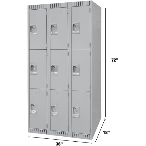 Casiers, 3 niveaux, Bloc de 3, 36" x 18" x 72", Acier, Gris, D&eacute;mont&eacute; Sidevic Inc.