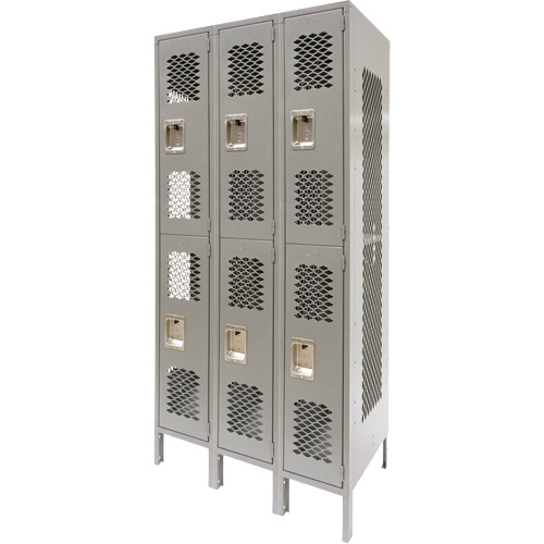 Casiers ventil&eacute;s, 2 niveaux, Bloc de 3, 36" x 18" x 78", Acier, Gris, D&eacute;mont&eacute;, Perfor&eacute; Sidevic Inc.