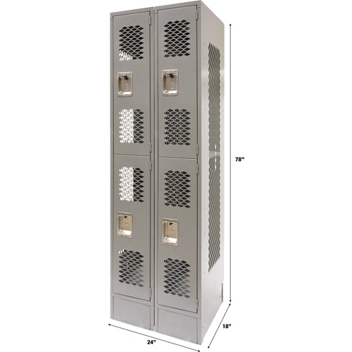 Casiers ventil&eacute;s, 2 niveaux, Bloc de 2, 24" x 18" x 78", Acier, Gris, D&eacute;mont&eacute;, Perfor&eacute; Sidevic Inc.