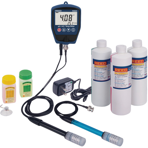 R3525 pH/mV Meter with ORP Electrode, pH/Conductivity Solutions & Power Adapter Kit Sidevic Inc.