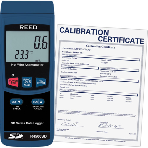 Data Logging Hot Wire Thermo-Anemometer with Calibration Certificate, Data Logging, 0.2 - 25 m/sec Air Velocity Range Sidevic Inc.