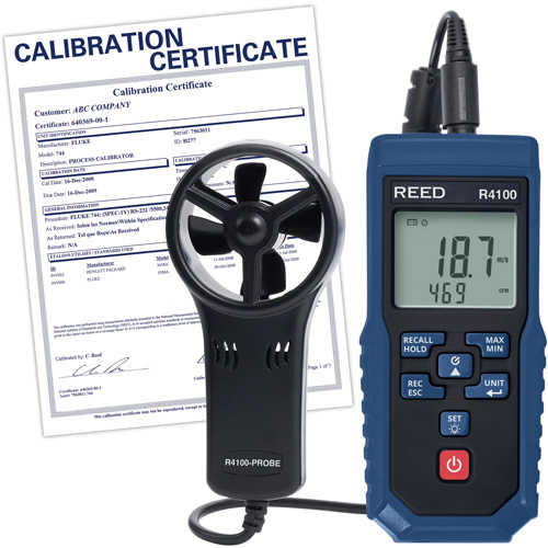 R4100 Vane Thermo-Anemometer with Air Volume with Calibration Certificate, Data Logging, 0.4 - 30 m/sec Air Velocity Range Sidevic Inc.