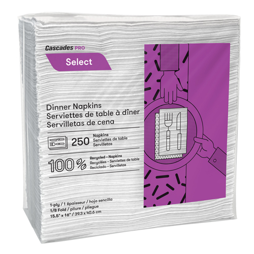 Pro Select 1/8 Fold Dinner Napkins, 1 Ply, 15.5" x 16" Sidevic Inc.