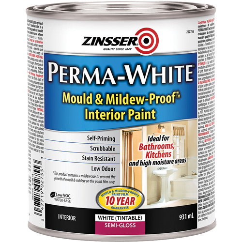 Perma-White&reg; Mold & Mildew-Proof Interior Paint, 931 ml, Can, White Sidevic Inc.