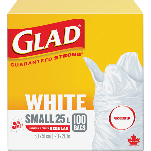 Petits sacs &agrave; ordures 25 L sans parfum, R&eacute;gulier, 20" la x 20" lo, Blanc Sidevic Inc.