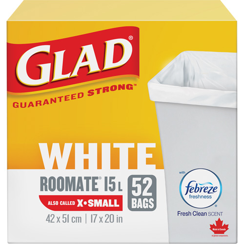 X-Small 15L Roommate Febreze Garbage Bags, Regular, 17" W x 20" L, White Sidevic Inc.