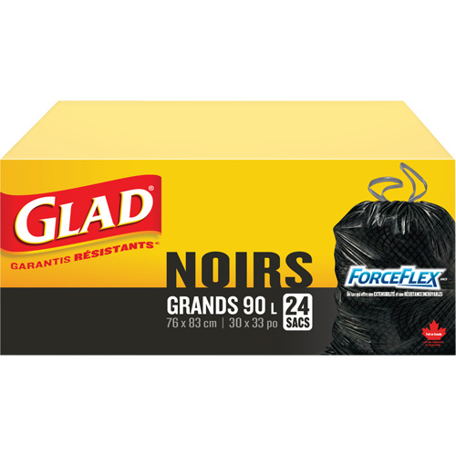 90L Garbage Bags, Regular, 30" W x 33" L, Black Sidevic Inc.