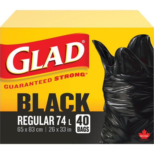 74L Garbage Bags, Regular, 26" W x 33" L, Black Sidevic Inc.