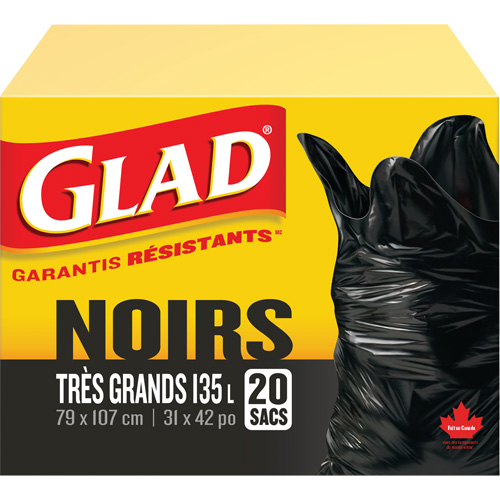 135L Garbage Bags, Regular, 31" W x 42" L, Black Sidevic Inc.