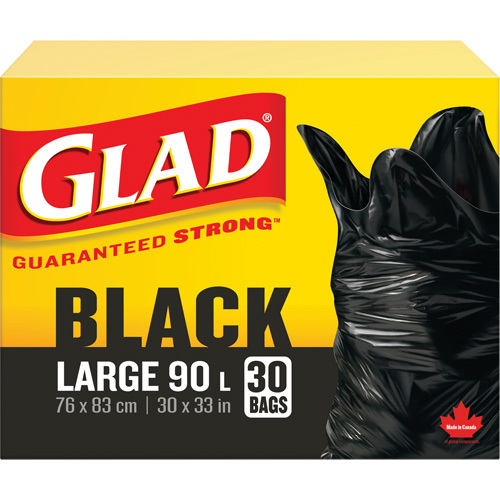 90L Garbage Bags, Regular, 30" W x 33" L, Black Sidevic Inc.