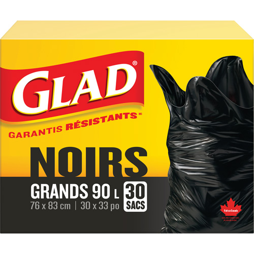 90L Garbage Bags, Regular, 30" W x 33" L, Black Sidevic Inc.
