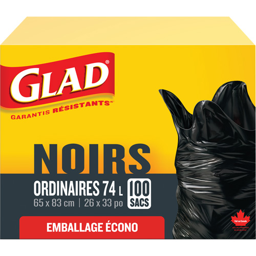 Sacs &agrave; ordures 74 L, R&eacute;gulier, 26" la x 33" lo, Noir Sidevic Inc.