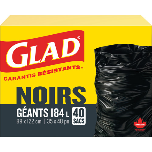 184L Garbage Bags, Regular, 35" W x 48" L, Black Sidevic Inc.