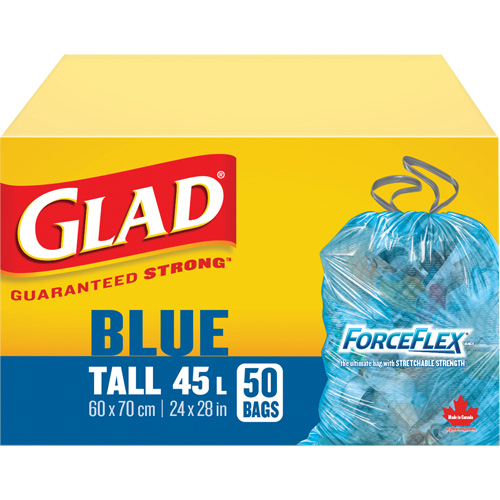 45L Recycling Bags, Regular, 24" W x 28" L, Blue Sidevic Inc.