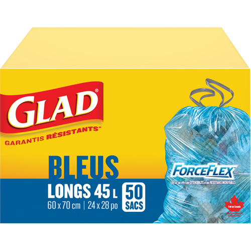 45L Recycling Bags, Regular, 24" W x 28" L, Blue Sidevic Inc.