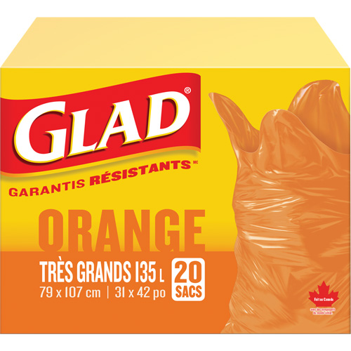 135L Garbage Bags, Regular, 31" W x 42" L, Orange Sidevic Inc.