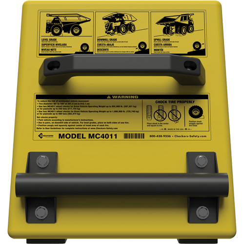 Cale de roue ultra-robuste pour l'exploitation mini&egrave;re Checkers Safety, PEHD, Jaune, 14-1/2" la x 17-1/2" p x 16" h Sidevic Inc.
