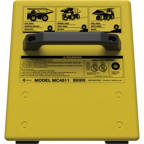 Checkers Safety Heavy-Duty Ultra Class Mining Wheel Chock without Bracket, HDPE, Yellow, 14-1/2" W x 17-1/2" D x 16" H Sidevic Inc.