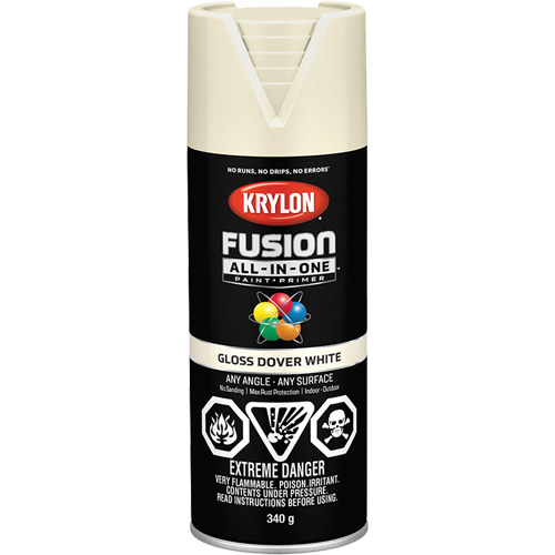 Fusion All-In-One Spray Paint, Dover White, Gloss, 12 oz., Aerosol Can Sidevic Inc.