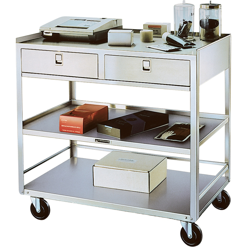 Stainless Steel Equipment Stands, 300 lbs. Capacity, Stainless Steel, 20"/20-1/8" x W, 35" x H, 37"/36-3/8" D, Knocked Down, 2 Drawers Sidevic Inc.