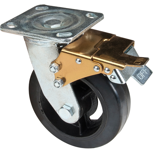 Mold-on Caster, Swivel with Brake, 6" (152.4 mm), Rubber, 550 lbs. (249 kg.) Sidevic Inc.
