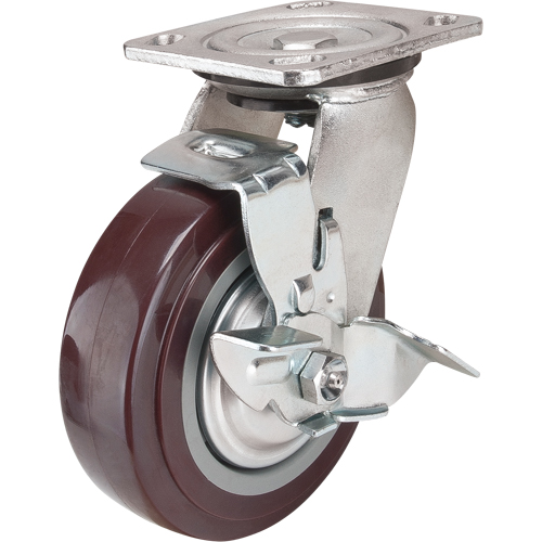 Caster, Swivel with Brake, 6" (152.4 mm), Polyurethane, 850 lbs. (385 kg.) Sidevic Inc.
