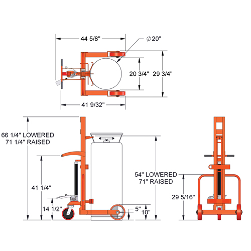Hydraulic Large Liquid Gas Cylinder Cart HLCC, Polyurethane Wheels, 20" W x 20" D Base, 1000 lbs. Sidevic Inc.