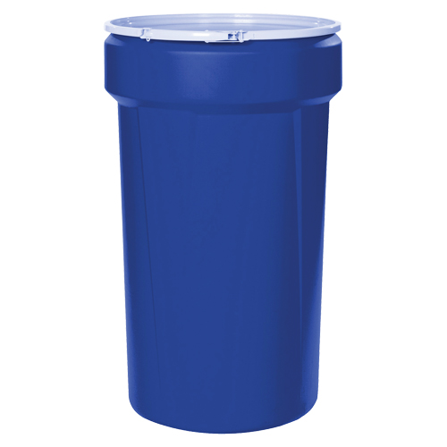 Baril emboîtable en poly&eacute;thyl&egrave;ne, 30 gal. US (25 gal. imp.), Dessus ouvert, Bleu Sidevic Inc.