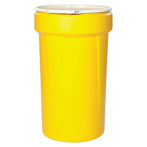Baril emboîtable en poly&eacute;thyl&egrave;ne, 55 gal. US (45 gal. imp.), Dessus ouvert, Jaune Sidevic Inc.