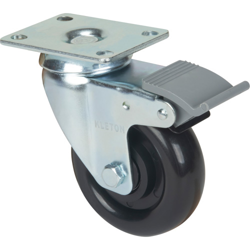 Caster, Swivel with Brake, 4" (101.6 mm), Polyolefin, 250 lbs. (113.4 kg) Sidevic Inc.