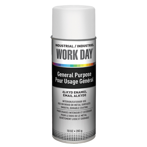 Peinture industrielle Work Day, Blanc, Tr&egrave;s mat, 10 oz, Canette a&eacute;rosol Sidevic Inc.