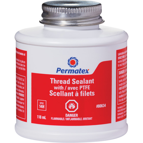 Thread Sealant with PTFE, Brush Top Bottle, 118 ml, -54°C - 150°C/-65°F - 300°F Sidevic Inc.