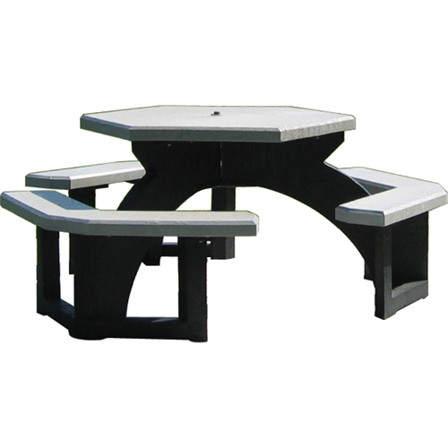 Tables de pique-nique hexagonales en plastique recycl&eacute;, 78" lo x 78" la, Gris Sidevic Inc.