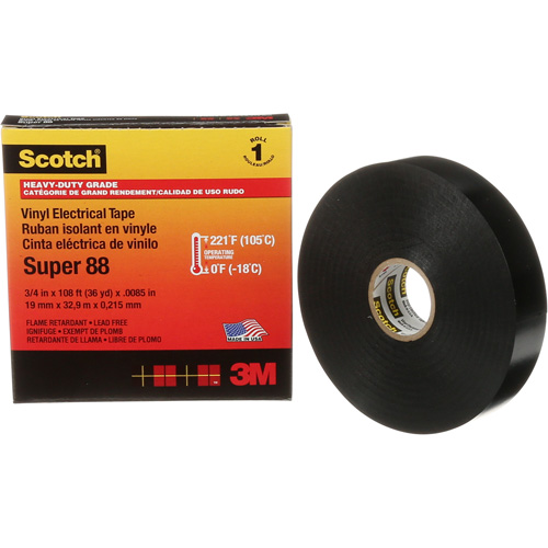 Scotch&reg; Super 88 Professional-Grade  Electrical Tape, 19 mm (3/4") W x 32.9 m (108') L, 8.5 mils, Black Sidevic Inc.