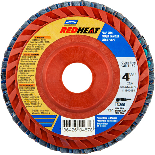 Disques &agrave; lamelles en plastique Red Heat, 4-1/2" x 7/8", Type 27, Grain 40, C&eacute;ramique d'alumine Sidevic Inc.