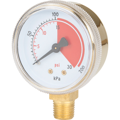 Brass Gauge, 2" , 30 psi, Bottom Mount, Analogue Sidevic Inc.