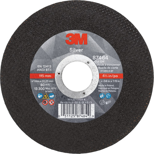 Silver Cut-Off Wheel, 4-1/2" x 0.04", 7/8" Arbor, Type 1, Ceramic, 13300 RPM Sidevic Inc.